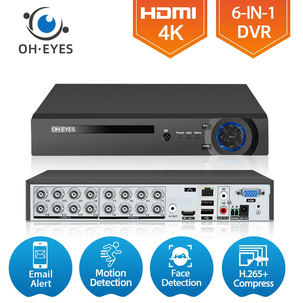 

16CH 4K CCTV Digital Video Recorder XMEYE Face Detection 16 Channel AHD DVR Security System 8MP 6 In 1 Hybrid DVR NVR System 8CH