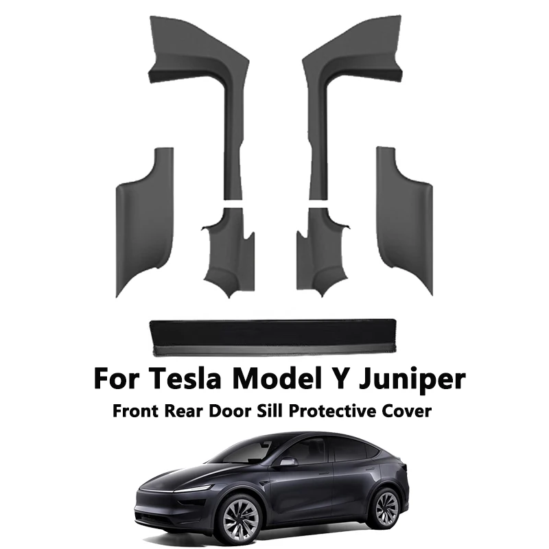 For Tesla Model Y Juniper Front Rear Door Sill Protection Pads Leather Threshold Bumper Strip Guards Anti-kick Pad Accessories