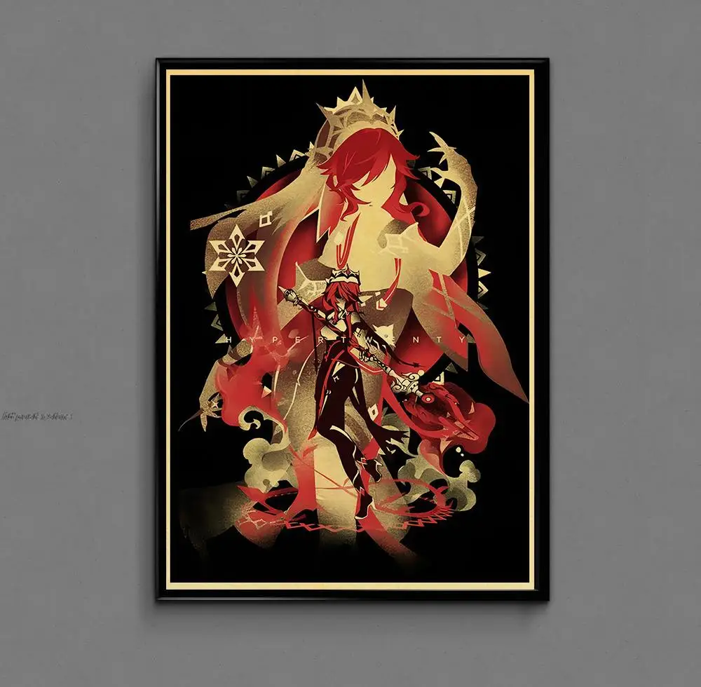 Vintage Genshin Japanese anime Posters HD Poster Kraft Paper Home Decor Study Bedroom Bar Cafe Wall Paintings