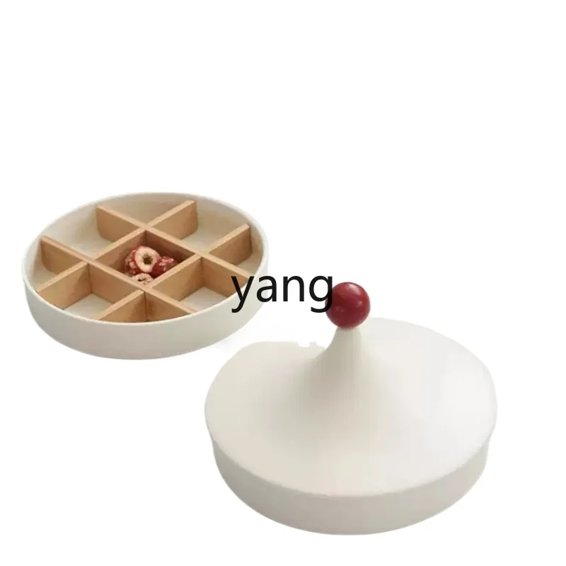 

LT New Year's dried fruit plate Jiugongge ceramic snacks with cover living room home decoration