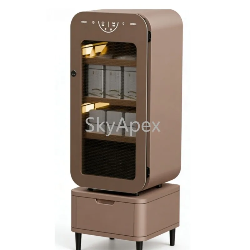 Smart Tea Cabinet For Pu'er White Black Oolong Tea Awakening Storage Home Office Multi Layer Display Organizer With Slide Drawer