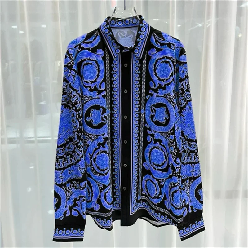 

2025 Summer Men's Long Sleeve Shirt, 3D Printed Collar Shirt, Men's and Women's Fashion Shirt, Classic Collar Design,