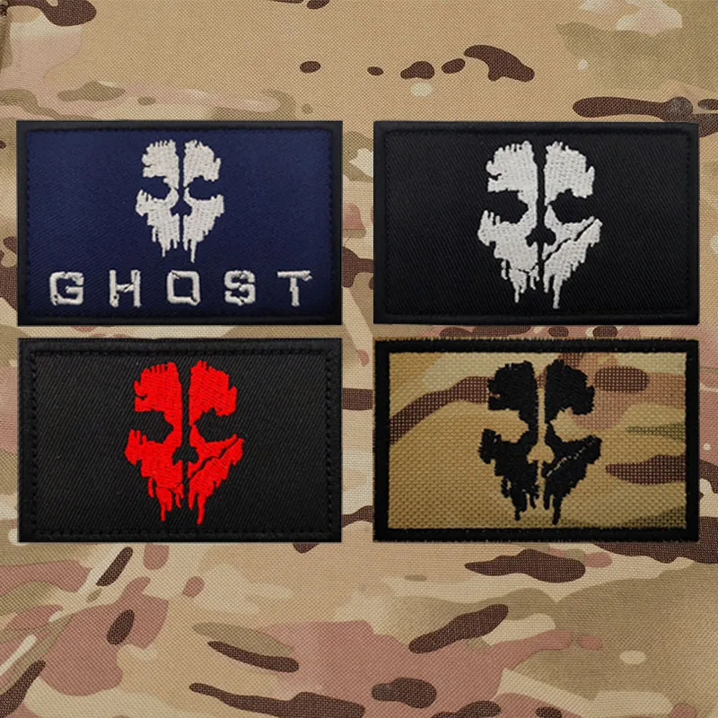 Call Of Duty Ghost Mask Embroidered Patch Task Force 141  Badge Tactical Stickers On Clothing With Hook And Loop