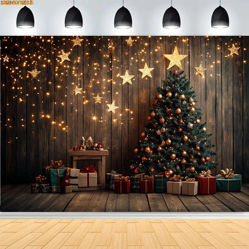 

Christmas Day Wreath Family New Year Party Photography Backdrops Prop Window Living Room Xmas Tree Gift Snow Background WD-20
