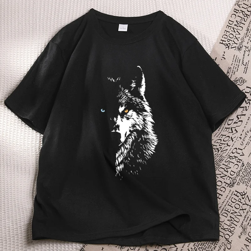 

Mens Wolf Fashion Print T-shirt Casual Short Sleeve Round Neck Tshirt Streetwear Funny Graphic Tees Man Comfortable Tops