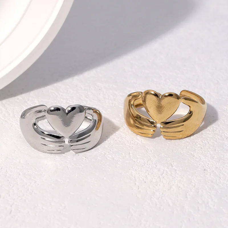 Vintage Embrace The Love Ring Stainless Steel Couple Jewelry Simple And Stylish Open-End Rings Prom Accessories Gift