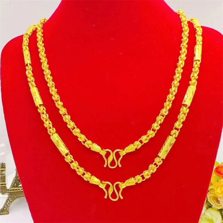 

Luxury 24K 9999 Pure Gold real gold Men's Keel Necklace Men's Empty Pipe Twist Necklace