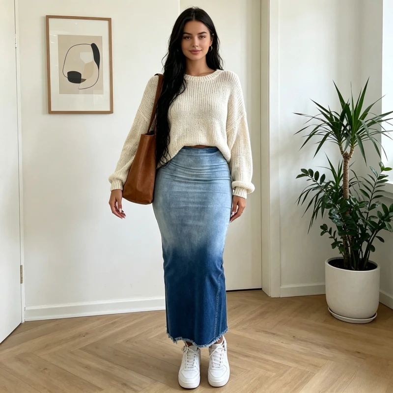 

Denim Skirt Women Gradient Sheath Skirts Split Washed Distressed Zipper Tassels Vintage Female Streetwear Spring Summer 2026