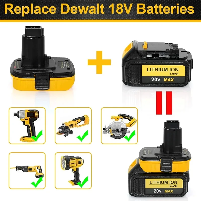 Adaptateur USB de remplacement pour Dewalt, convertisseur de batterie au lithium 20V en Dewalt 18V, outils NiCad NiMh, DCA1820