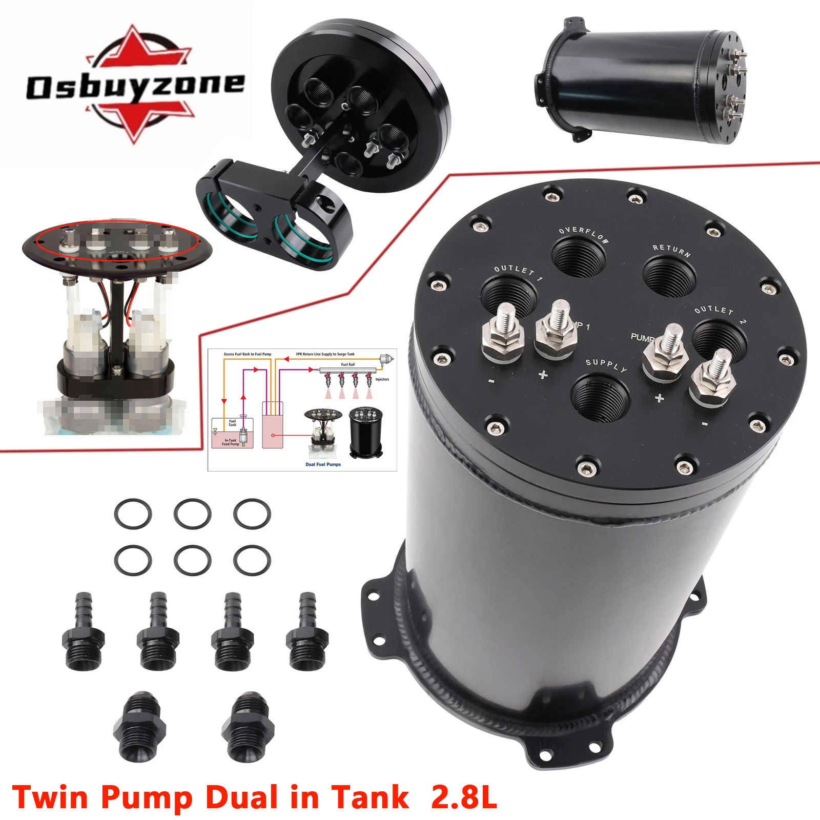 Performance Car Accessories 195mm Length Fuel Surge Tank 2.8L Twin Pump Dual In Tank Fits For Walbro F90000262 GSS340