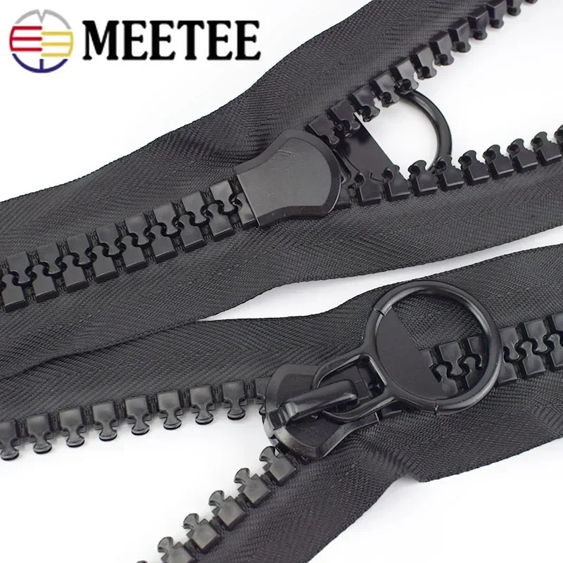 Meetee 20# 60/75/80/100/150/200CM Extra Large Resin Zipper White&black Open-end for Down Jacket Coat Pocket Zippers Slider AP547