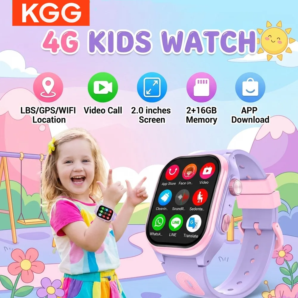 

4G Kids Smart Watch 2.0" HD Screen 2+16GB GPS WiFi Video Call Camera Waterproof Monitor Tracker Phone Watch for Children