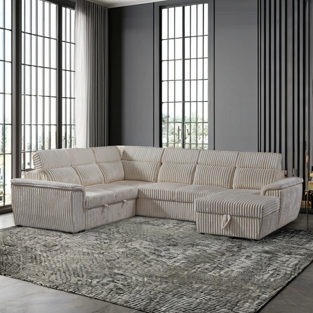 #Nordic Type Wooden Frame U Shape Sofa Set Furniture Living Room Extendable Sofa Bed for Hotel With Storage Sofa