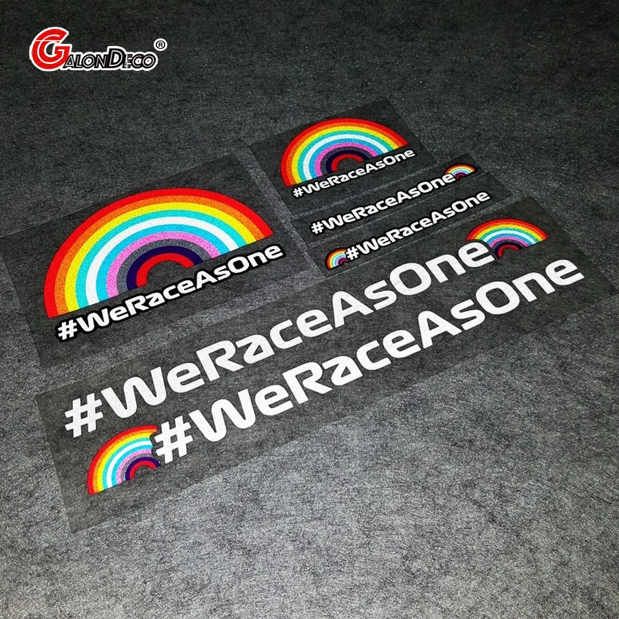 S152 We Race As One F1 pegatinas de coche de carreras, calcomanías de vinilo reflectantes de arcoíris para casco de motocicleta, tapa de tanque de combustible, maletero, ventana automática