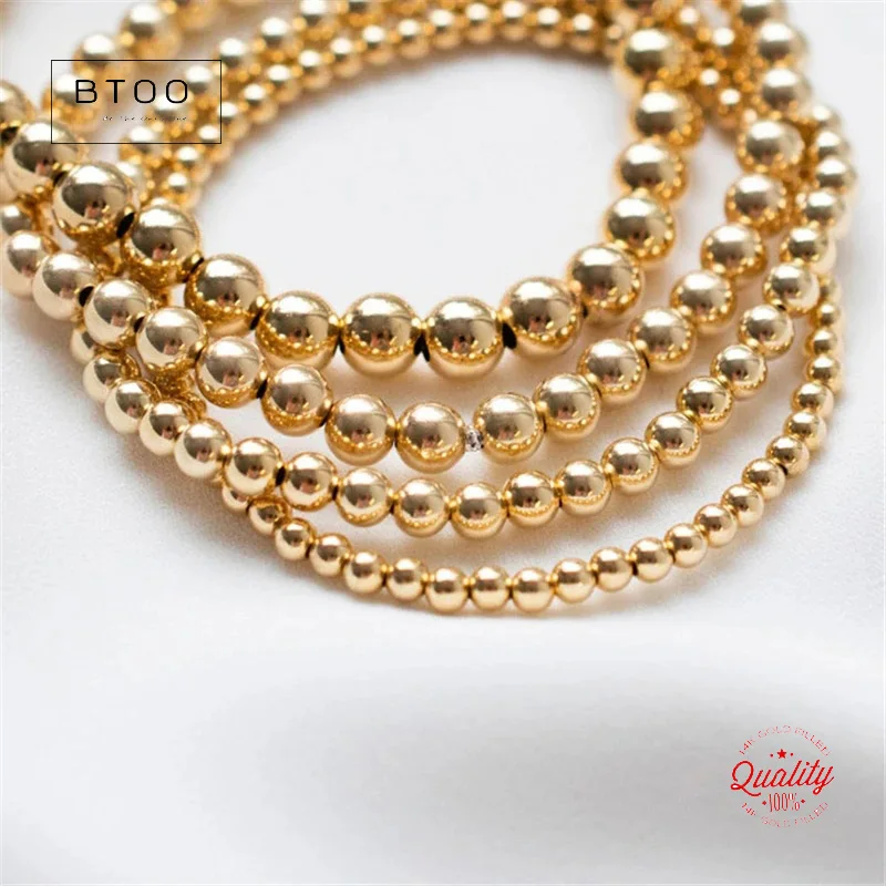 Echte 14K Gold gefüllte runde Perlenarmbänder, Gold gefüllte nahtlose Perlen 3mm 4mm 5mm 6mm Armbänder Vintage Boho Damenschmuck – Detail 12