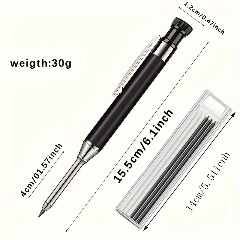 2.8mm Metal Aluminum Rod Deep Hole Woodworking Pen, Marking Pen, Solid Woodworking Mechanical Pencil, Built-in Pencil Sharpener image 4