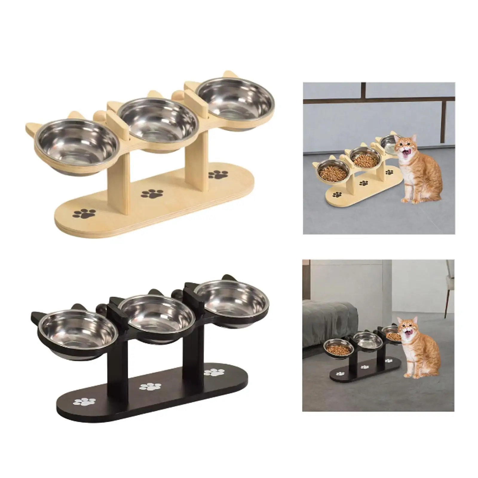 Comedero elevado madera para gato y perro pequeño – plato inoxidable - imagen 3