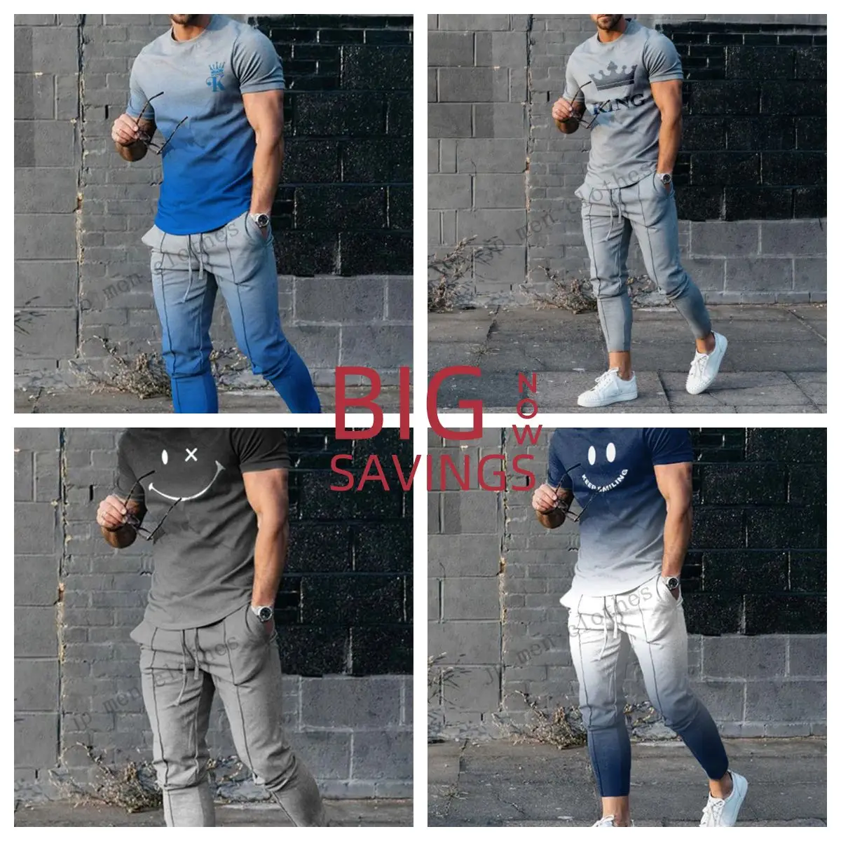 

2025 Autumn and Summer Fashion Personality Simple Printing Men's Adult Short-sleeved Trousers Daily Leisure Sports Youth Suit