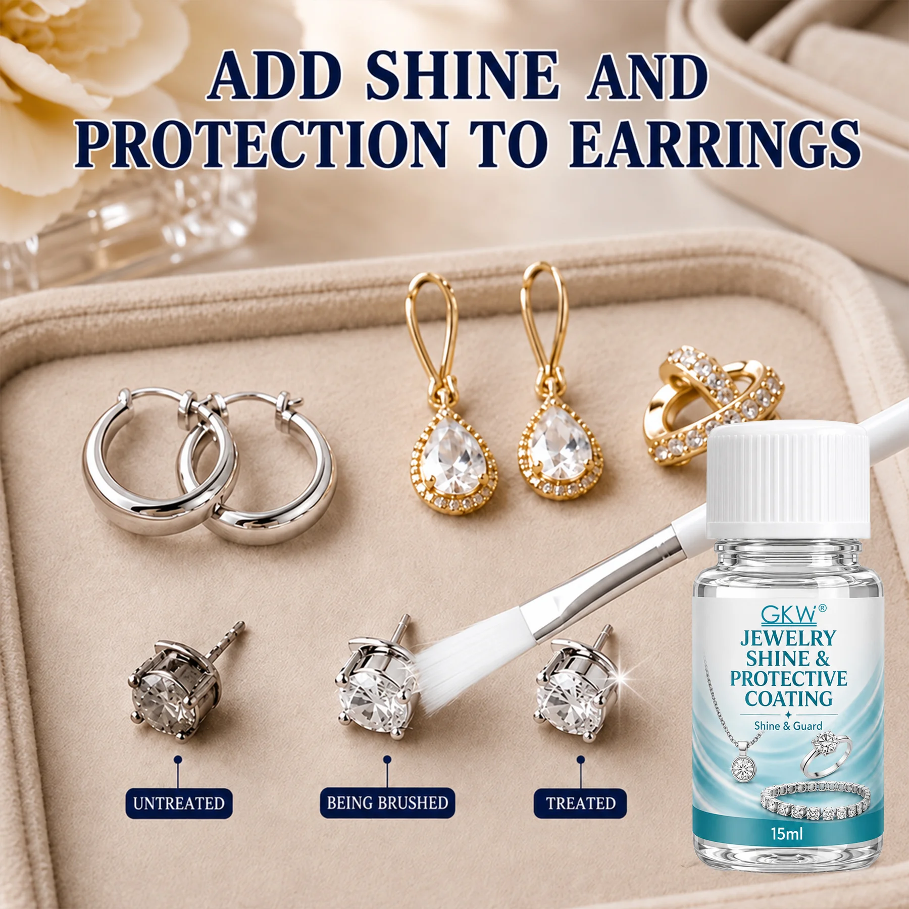 GKW Jewelry Polish & Coating for Earrings, Necklaces, Bracelets, Rings. Anti-tarnish formula stops oxidation, rust & scratches