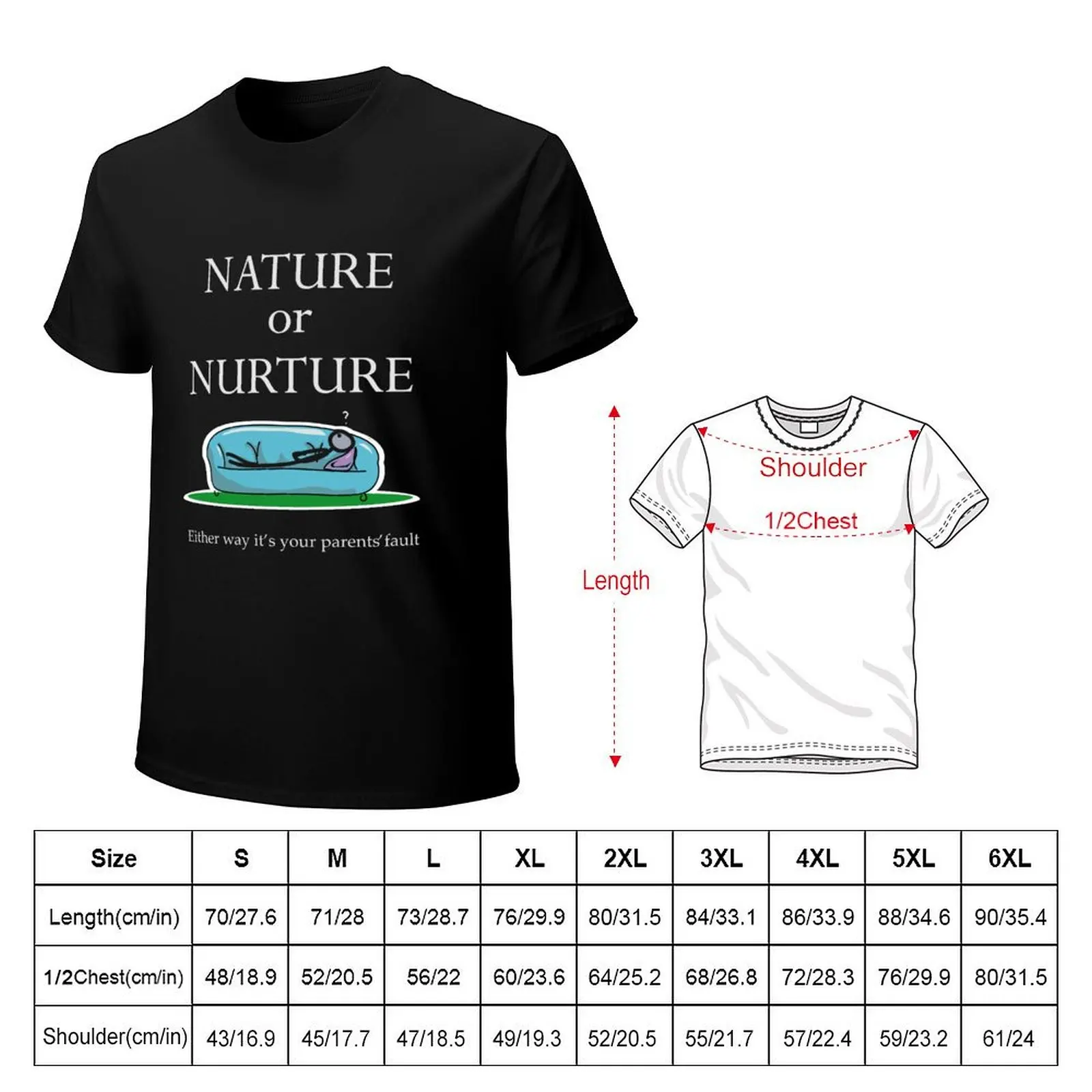 Psychology Funny Saying Nature or Nurture Either Way It's Your Parents' Fault T-Shirt Stretch Fabric Comfort T-Shirt