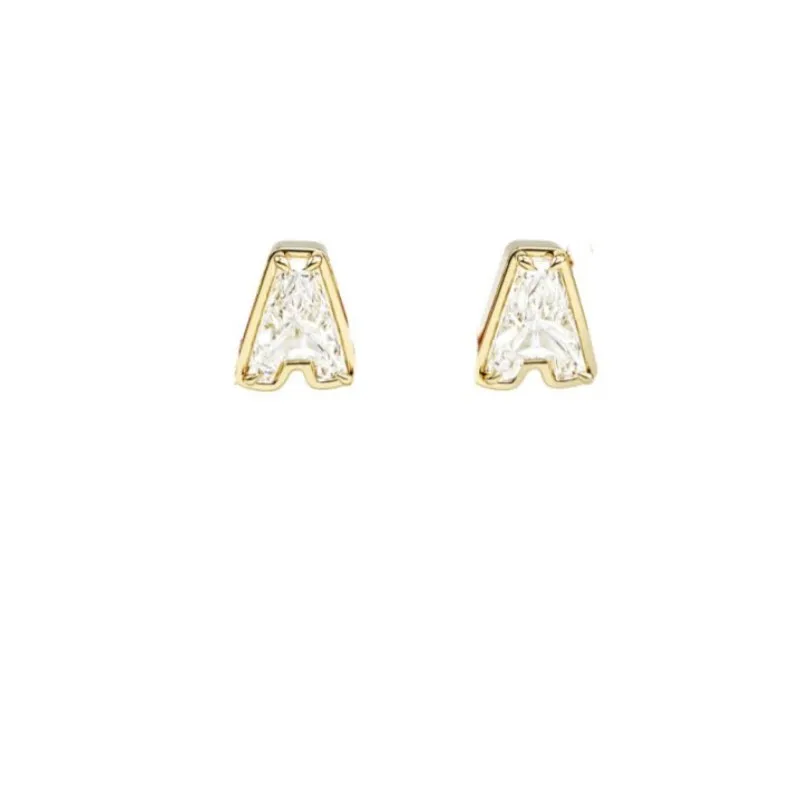 Diamond Initial Cutout Stud Personalized Custom Initial Stud Earrings Zirconia Gold Name Jewelry 26 Letter Diamond Stud Earrings