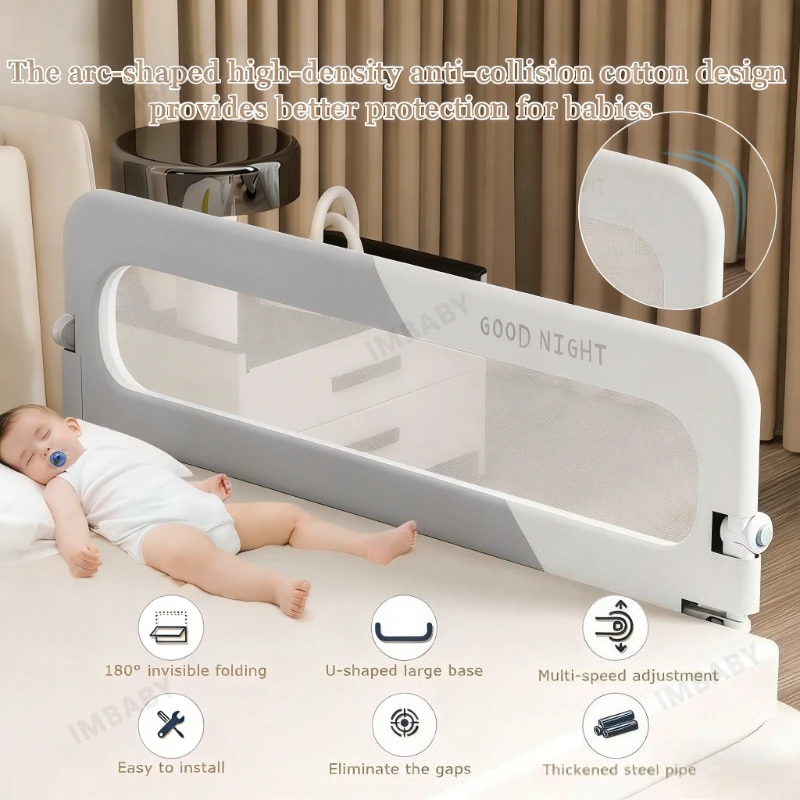 

Защитный барьер для детской кроватки IMBABY | 180 ° Складной U-образный барьер для кровати с защитным хлопковым наполнителем, безопасная прикроватная перегородка для малышей