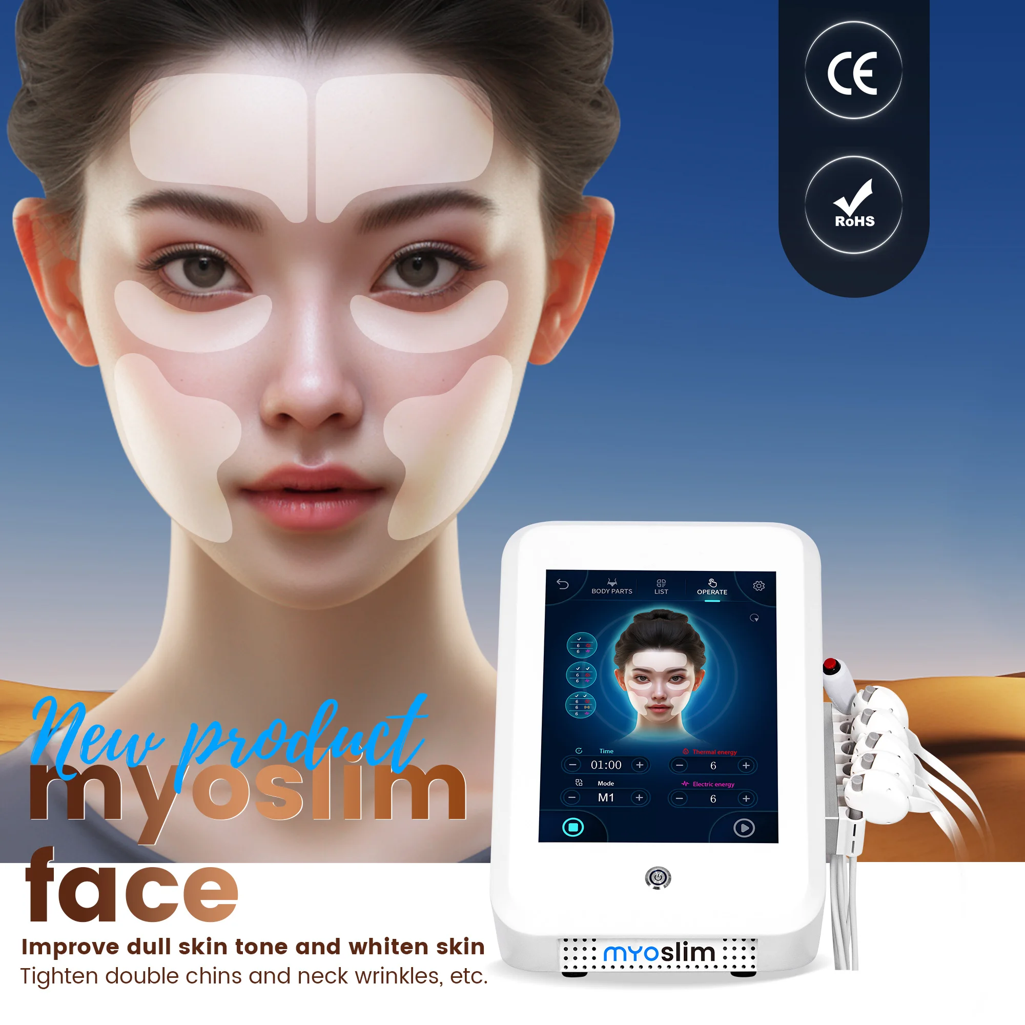 

MYOSLIM Wrinkle Removal Anti-aging Microcurrent Facial Lifting Skin Tightening Emsrf Facial Machine Activate Collagen Profession