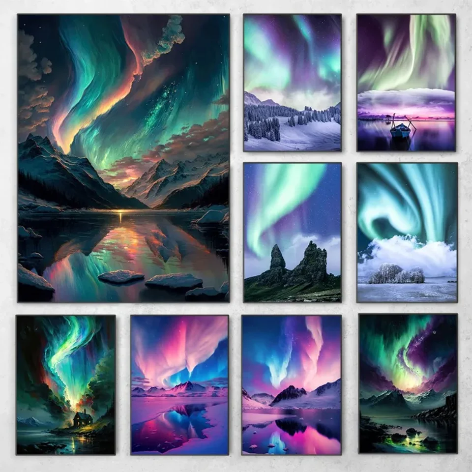 Icebergs Arctic Diamond Painting Beautiful Natural Scenery Northern Light Embroidery Full Mosaic 5d Diy Rhinestone New Gift V744