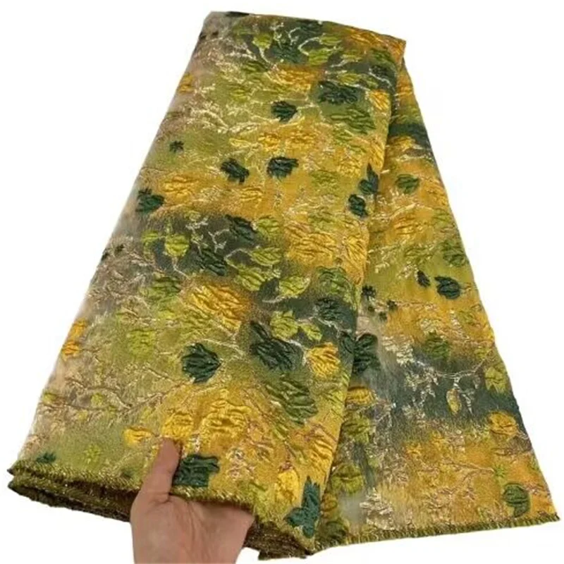 African Tulle Fabrics 5 Yards Satin Print High Quality African Brocade Lace Nigerian Brocade 2023 Yellow For Sewing Women Dress