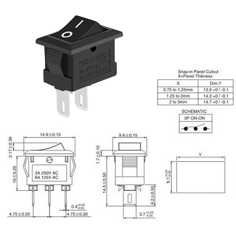 5PCS 10PCS 20PCS Rocker Switch KCD11 2 Pin Snap-in On/Off Position Snap Boat Button Switch 12V/110V/250V P0.05