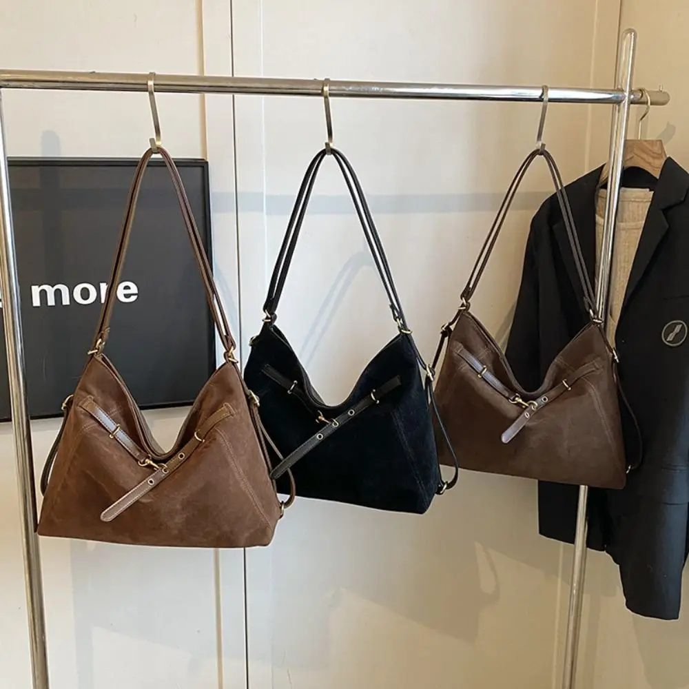 

Simple Large Capacity Suede Shoulder Bag Fashion Solid Color Hobo Bag Handbag Korean Style Ladies Crossbody Bag Travel