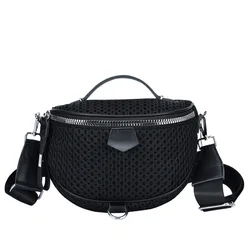 Women Crossbody Bag Travel Belt Bag Sport Purse Pocket women's Nylon mesh bag with leather shoulder bag messenger bag