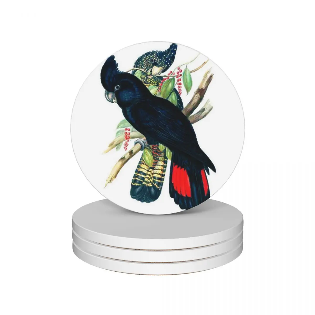 Australian Banksian Black Cockatoo Ceramic Coasters (Set of 4) mat for dishes drinks customized Coasters