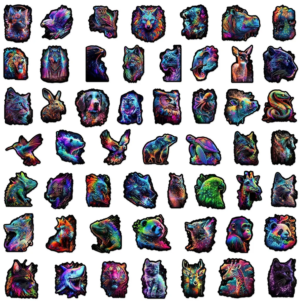 50PCS Neon Colorful Wild Animals Waterproof Graffiti Stickers for Helmet Bicycle Hand Account Pencil Case Decals view 3