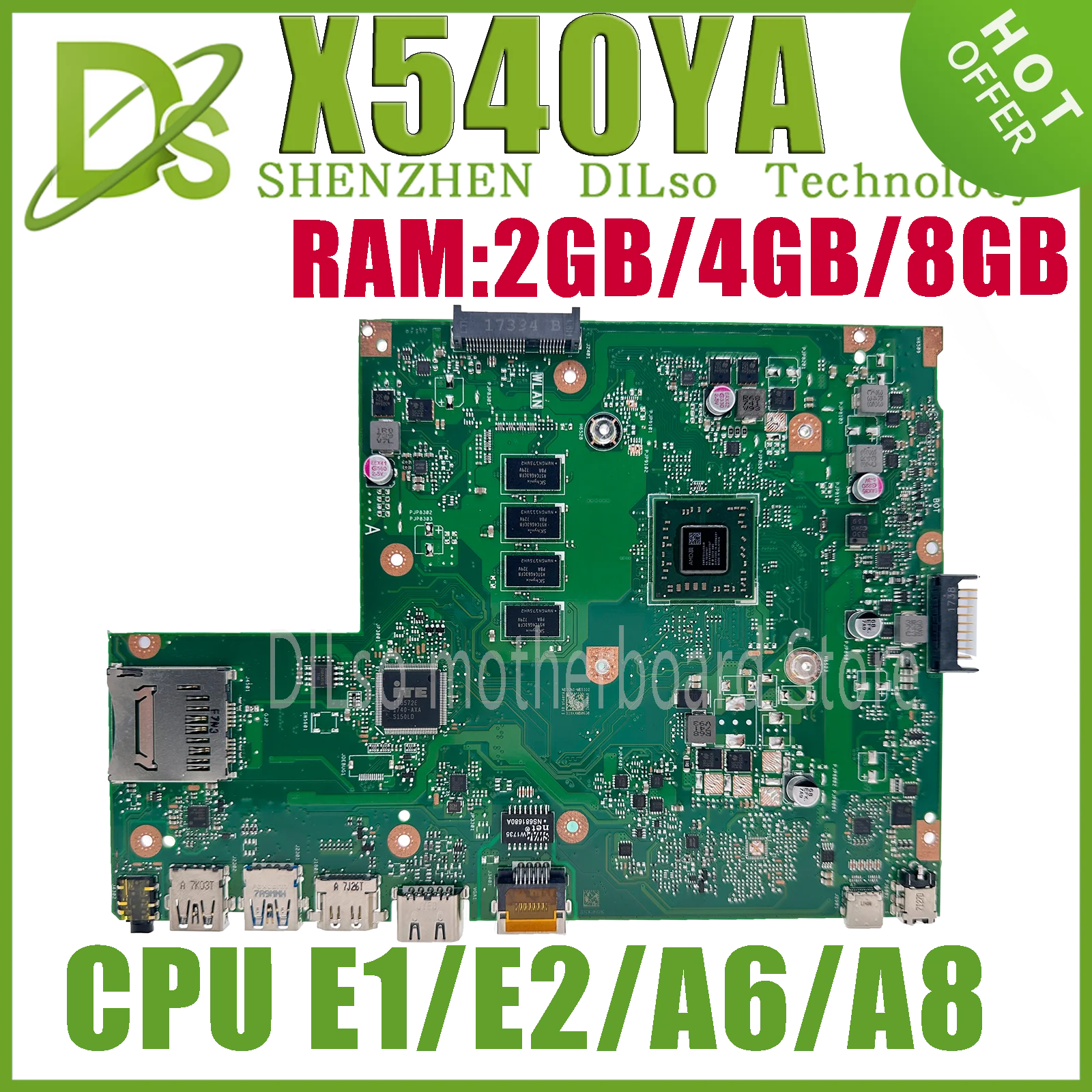 

KEFU X540YA Mainboard For ASUS Vivobook X540Y laptop motherboard With 2GB 4GB 8GB-RAM E1 E2 A6-7310 A8-7410U 100% Working Well