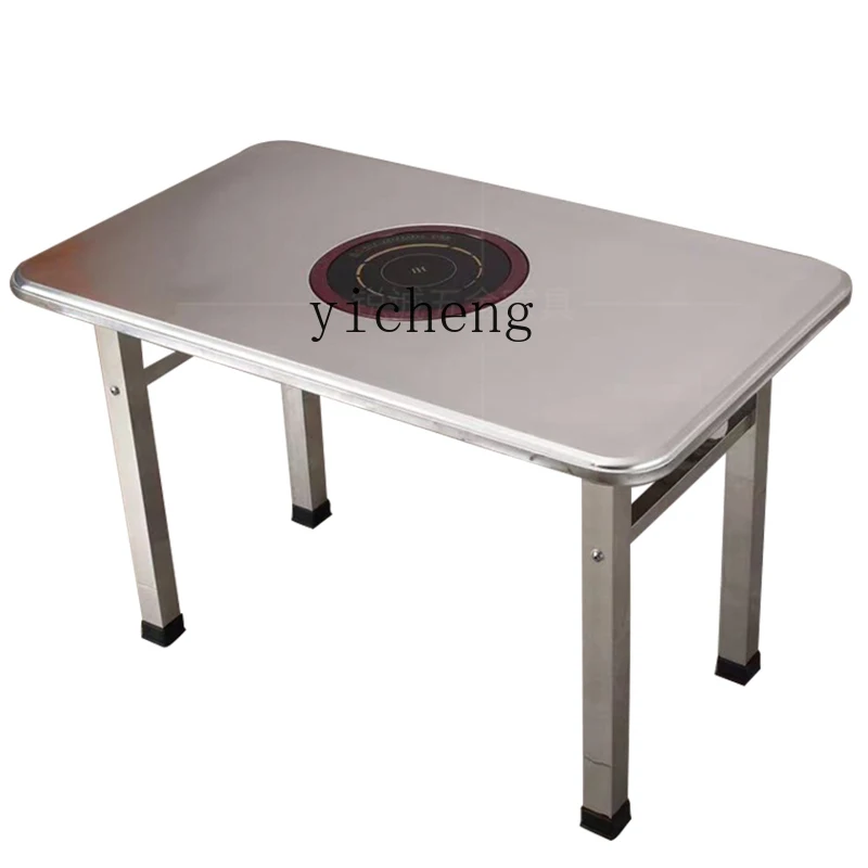 

ZC Industrial Style Stainless Steel Table Hot Pot Shop Manager Table Restaurant Induction Cooker Integrated Dining Table