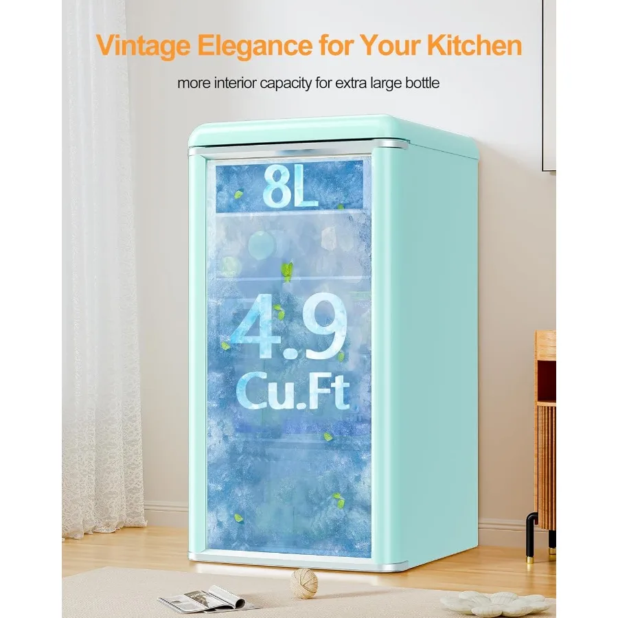 ثلاجة بباب زجاجي مزدوج لمبرد المشروبات بتقنية 4.9 قدم مكعب - تحمل مساحة تجميد سعة 120 لترًا سعة 8 لترًا و5 إعدادات لدرجة الحرارة وغطاء قابل للتعديل