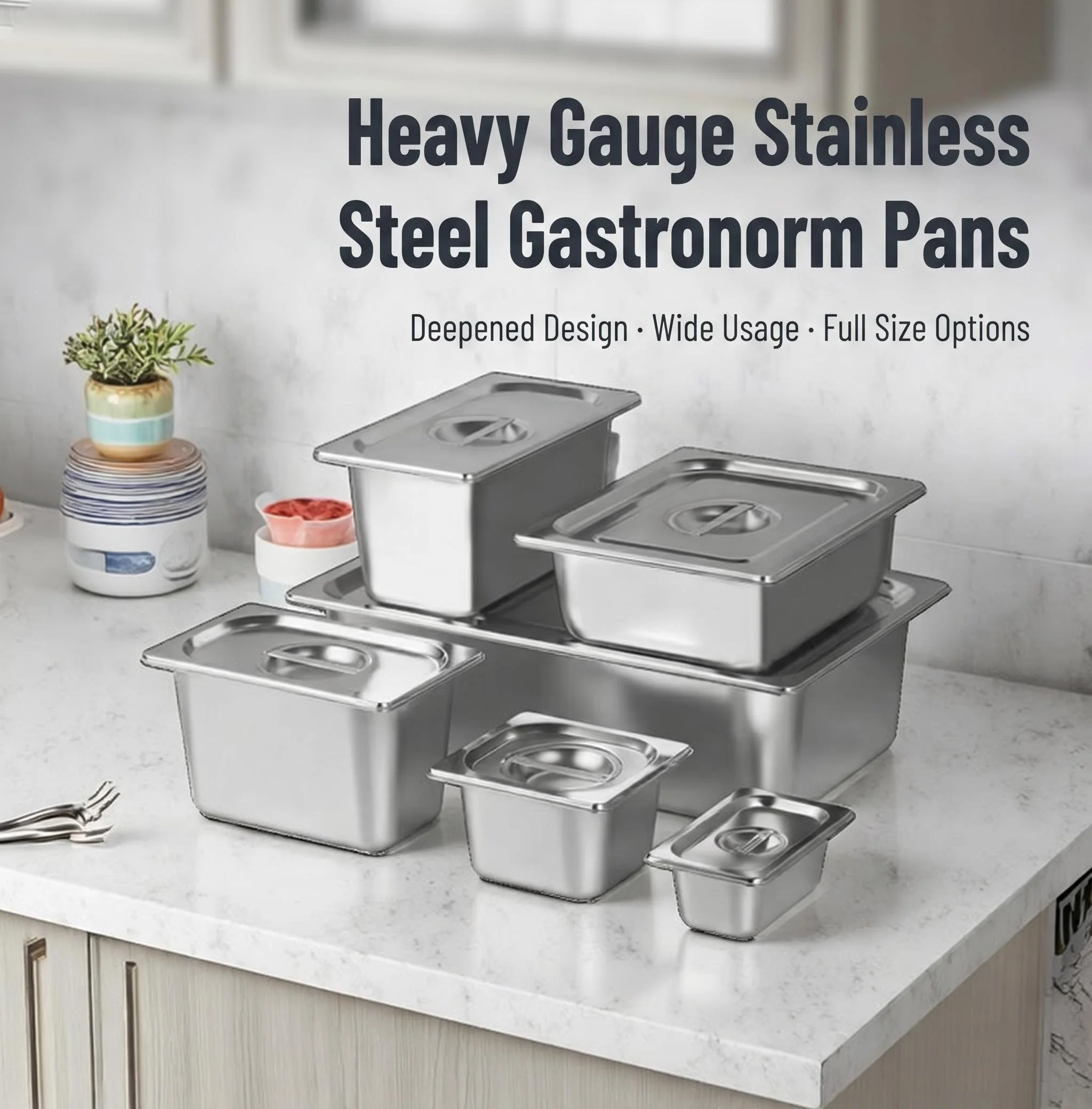 New Product All Size High Quality Food Stainless Steel GN Pan With Lid Gastronome Container Pan for Kitchen
