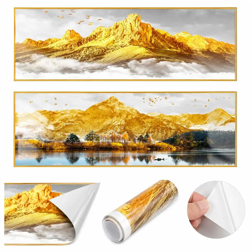 Mountain Landscape Bedroom Wall Stickers Golden Sunrise Modern Style Bedside Decorative Paintings Long Horizontal Format