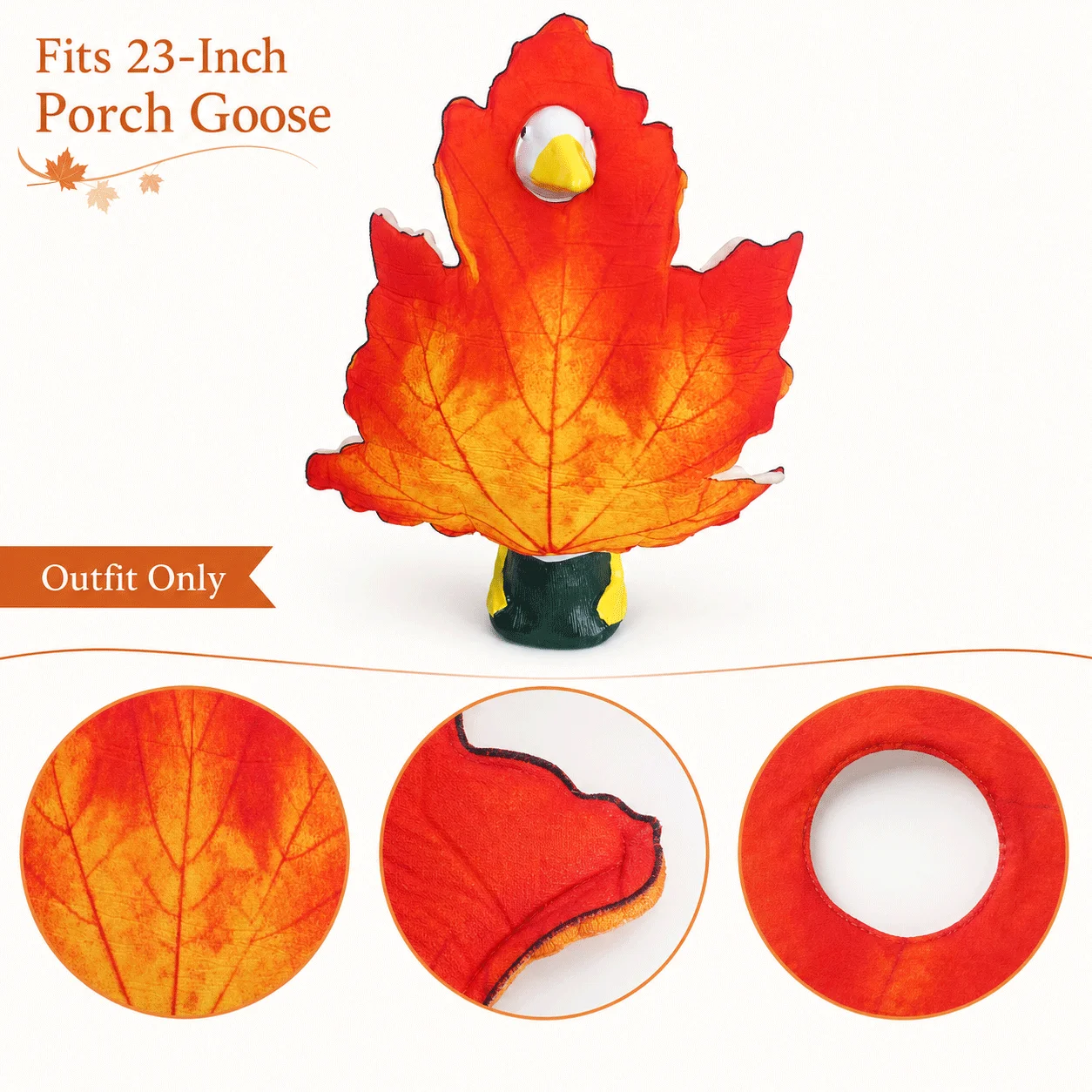 Maple Leaf Porch Goose Costume, Fits 23-Inch Garden Goose Statue, Fall Thanksgiving Yard Decor, Outfit Only