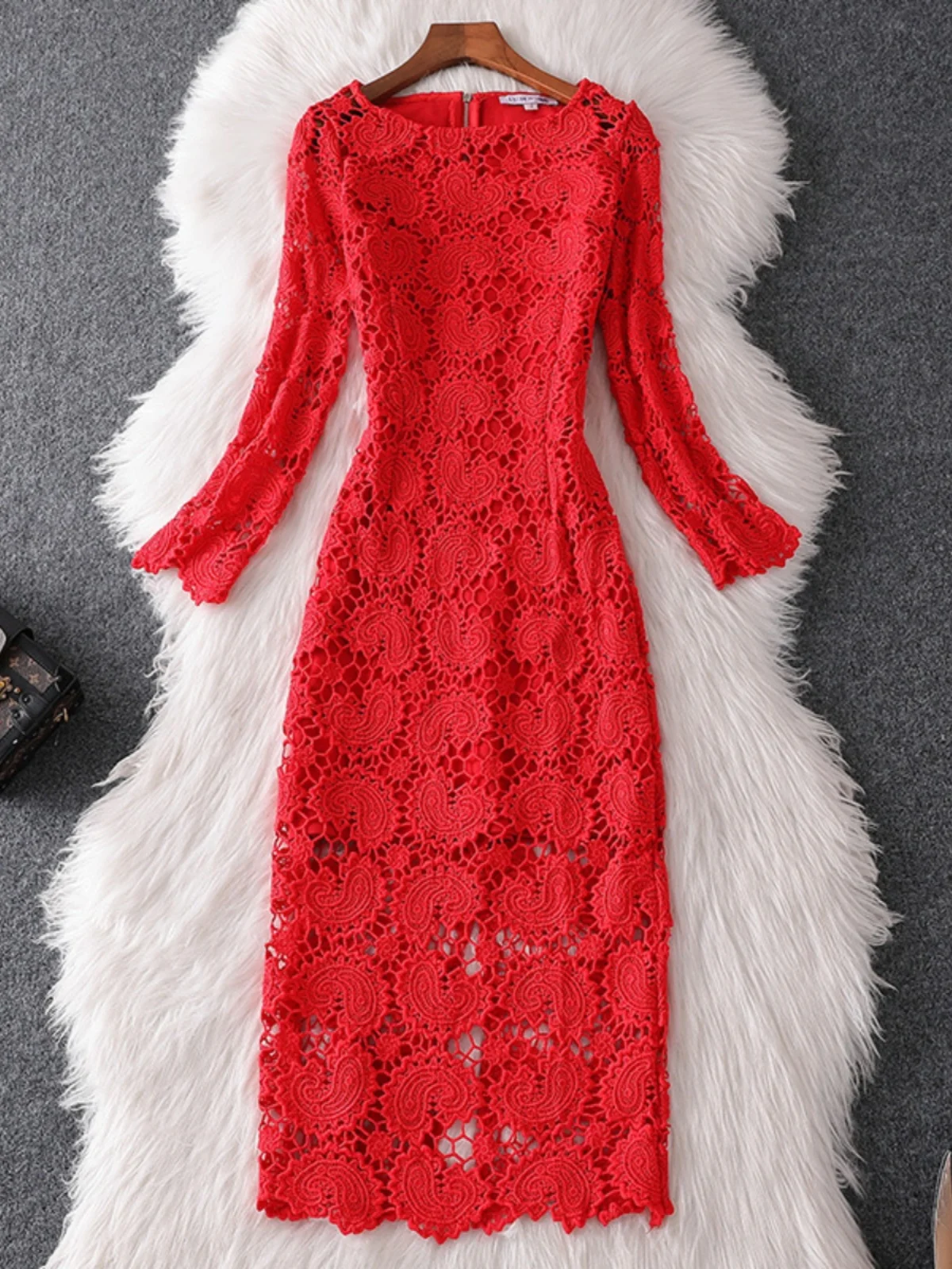 Vestido ajustado de manga larga con cuello redondo y encaje, sexy, personalizado, estilo bodycon, para bodas, eventos, otoño, nuevo, elegante, para ir al trabajo.