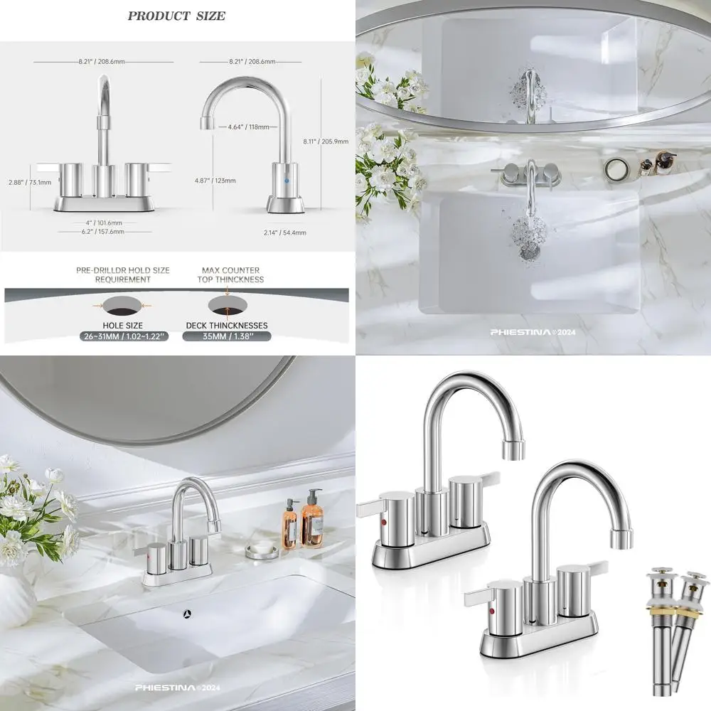 

2-Pack Chrome Bathroom Faucets with Swivel Spout, 2 Handles, 2 or 3 Holes, Copper Pop-Up Drain, and Water Supply Lines