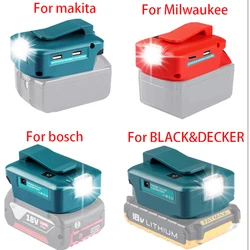 Dla Makita Bosch Milwaukee BLACK & DECKER 14.4V/18V Lion Battery podwójny konwerter USB Port z akumulatorami led Spotlight Outdoor