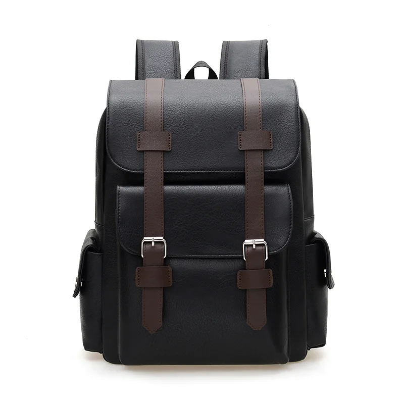New Style Belt Buckle Backpack, British Retro Casual Bag, Soft Pu Leather Backpack, Large Capacity Travel Bag, Unisex Student School Bag