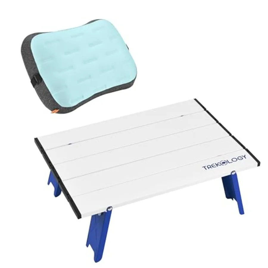 

Portable Beach Table and Inflatable Pillow Set Ultralight Folding Table with Carry Bag and Adjustable Beach Chair Pillow Ideal