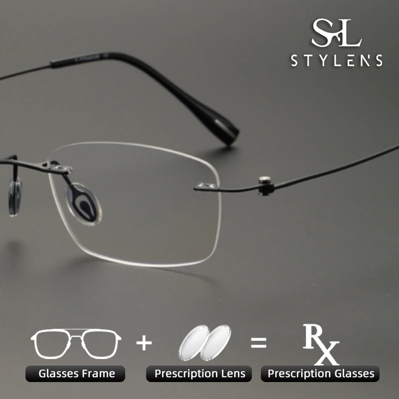 

STYLENS Acetate Pure Titanium Rimless Prescription Customized Eyewear Men Women Fashionable Anti Blue Light Myopia Eyewear 80972