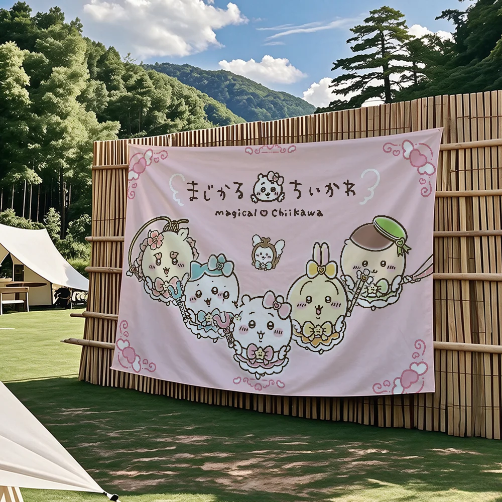 C-Chiikawa Niedliche Flaggen-Wandteppiche für Outdoor-Partys, Schlafzimmer, Wohnzimmer, Studentenzimmer, Wanddekoration, Banner, Geschenke – Detail 5