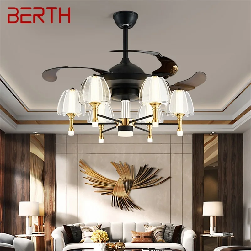 BERTH Fan Ceiling Lamp With Remote Control Invisible Fan Blade LED Fixtures Home Decorative For Living Room Bedroom Restaurant
