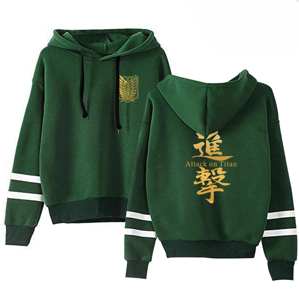 1pc Green / Black Eren Mikasa Wings of Liberty Hoodie Long Sleeve Striped Hooded Sweatshirt Pullover Anime Cosplay Costume