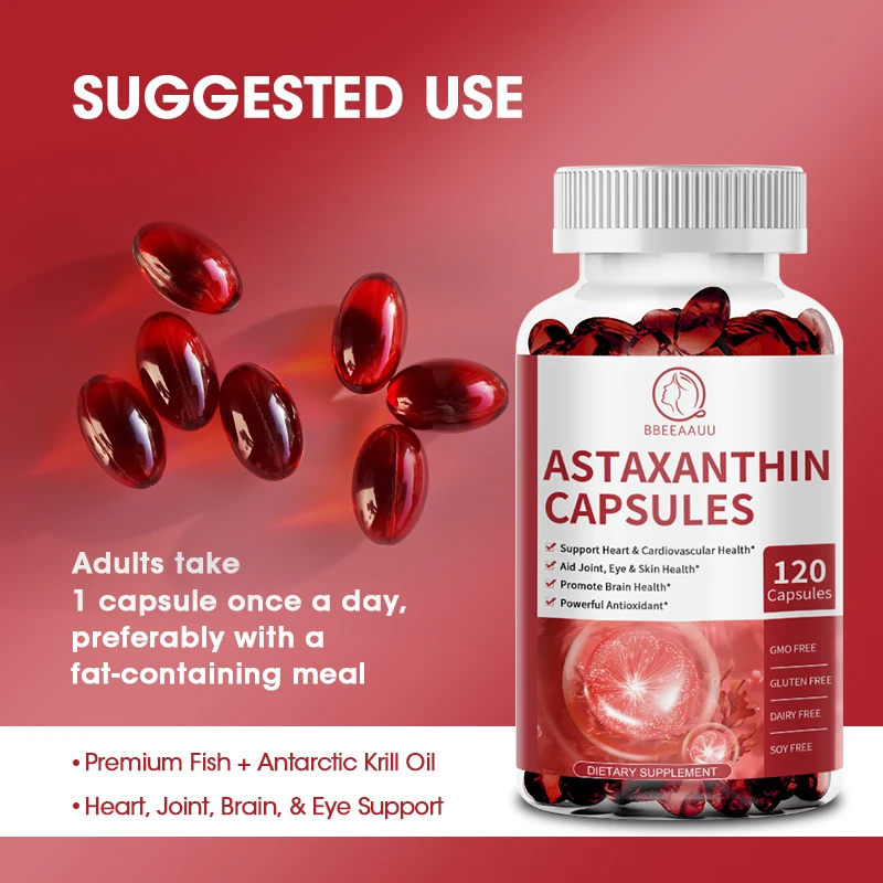 BBEEAAUU Astaxanthin Capsules Antarctic Krill Oil Relieves Infiammation Antioxidant Protect Eyes and Skin Cardiovascular Health